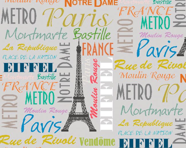 Tecido Montmartre 3 Letras Paris & Torre Eiffel Cinza