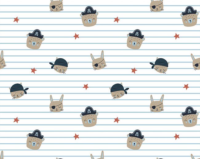 Tecido Ahoy! Animais Piratas Riscas Branco | Poppy