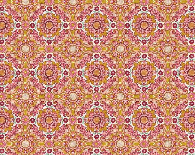 Tecido Arabesco Barroco Rosa & Ocre/Mostarda | Poppy