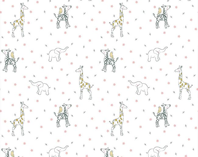 Tecido de Algodão Orgânico Delicate Jungle Animais Selva Branco | Poppy