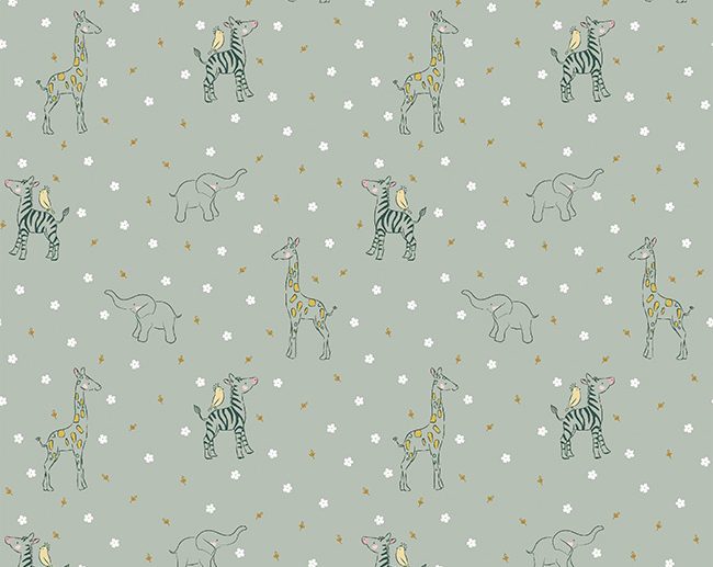 Tecido de Algodão Orgânico Delicate Jungle Animais Selva Menta | Poppy