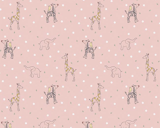 Tecido de Algodão Orgânico Delicate Jungle Animais Selva Rosa | Poppy