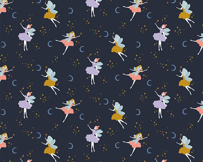 Tecido de Algodão Orgânico Fadas, Luas & Estrelas Azul Marinho/Navy | Poppy