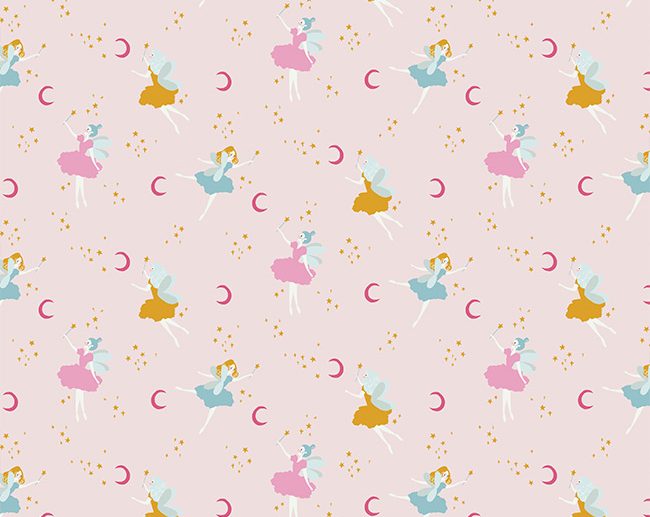 Tecido de Algodão Orgânico Fadas, Luas & Estrelas Rosa | Poppy