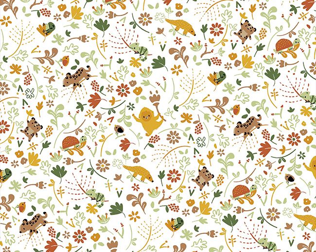 Tecido de Algodão Orgânico Natural Baby Jungle Branco | Poppy