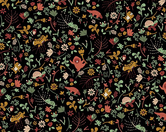 Tecido de Algodão Orgânico Natural Baby Jungle Preto | Poppy