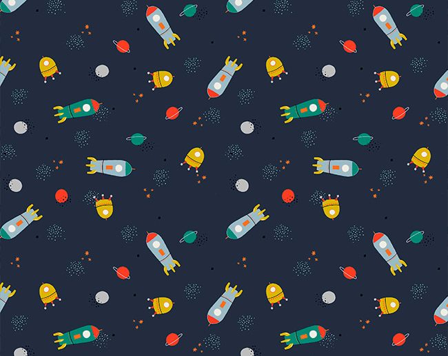 Tecido Oh my Space! Naves & Universo Azul Marinho/Navy | Poppy