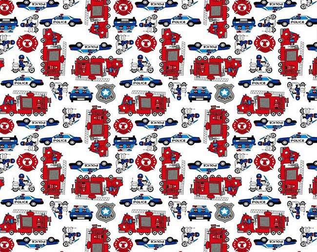Tecido Fantasia Carros Bombeiros & Polícia