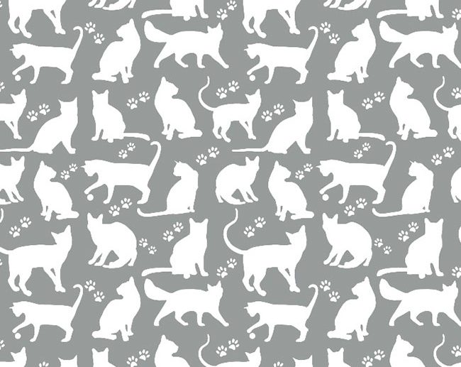 Tecido Fantasia Gatos Branco & Cinza