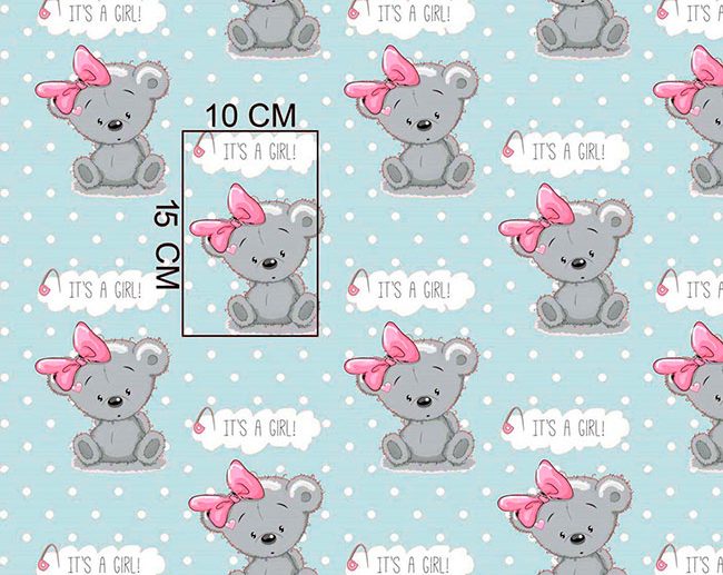 Tecido Fantasia It’s a Girl Urso Menina Azul