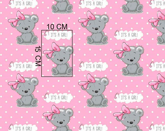 Tecido Fantasia It’s a Girl Urso Menina Rosa