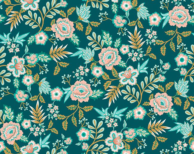 Tecido Floral Flores Folk Petróleo | Poppy