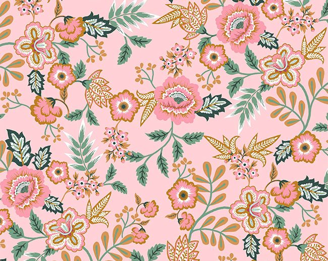 Tecido Floral Flores Folk Rosa | Poppy