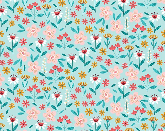 Tecido Floral Jardim Delicado Azul Aqua | Poppy
