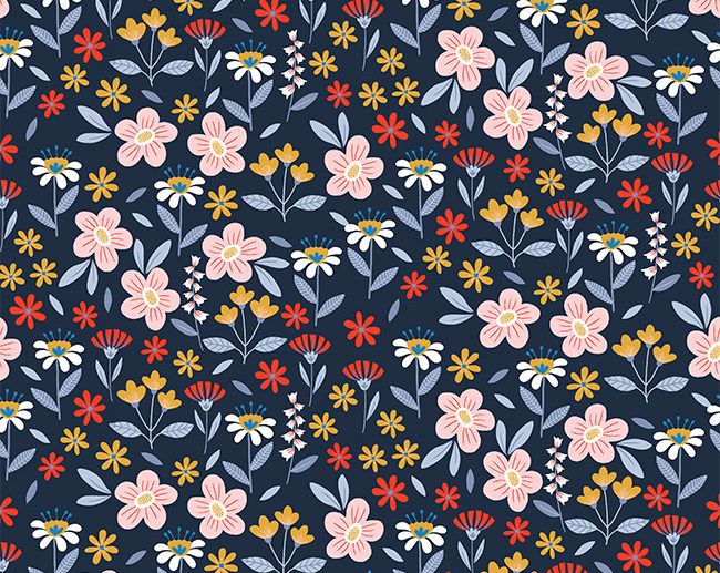 Tecido Floral Jardim Delicado Azul Marinho/Navy | Poppy