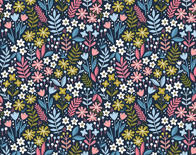 Tecido Floral Jardim Preenchido Azul Marinho/Navy | Poppy