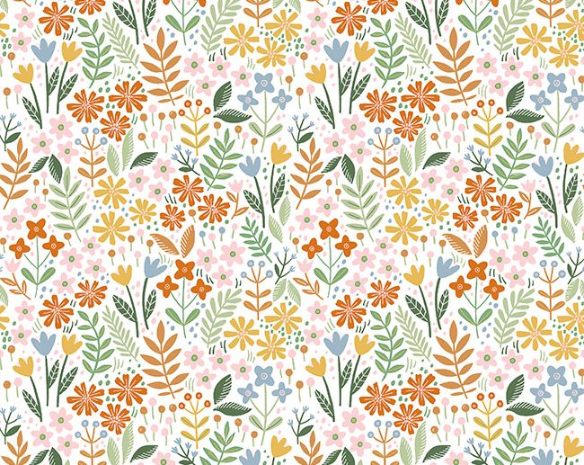Tecido Floral Jardim Preenchido Branco | Poppy