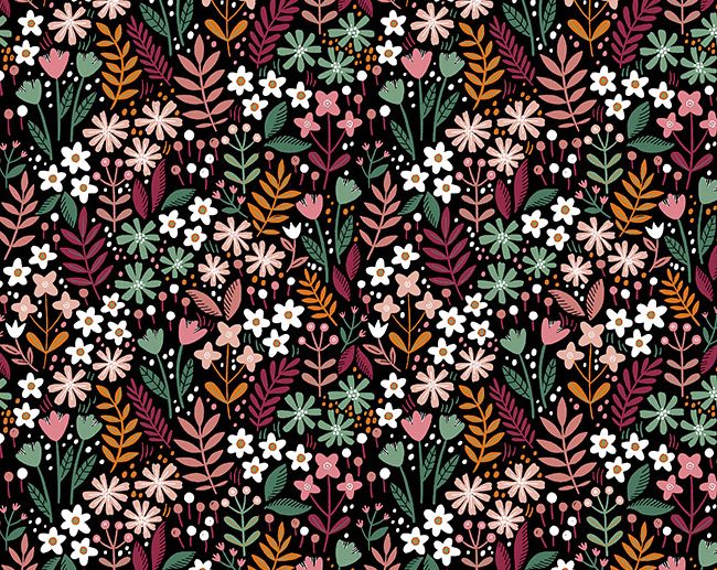 Tecido Floral Jardim Preenchido Preto | Poppy