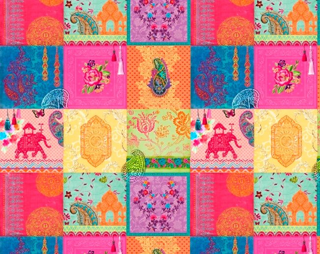 Tecido Impresso Half Panama Patchwork Étnico India