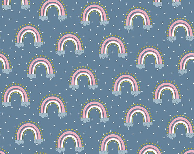 Tecido Lovely Rainbow Story Arco-Íris Azul | Poppy