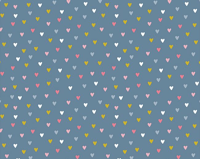 Tecido Lovely Rainbow Story Corações Azul | Poppy