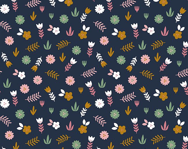 Tecido Lovely Rainbow Story Flores & Ramagens Azul Marinho/Navy | Poppy
