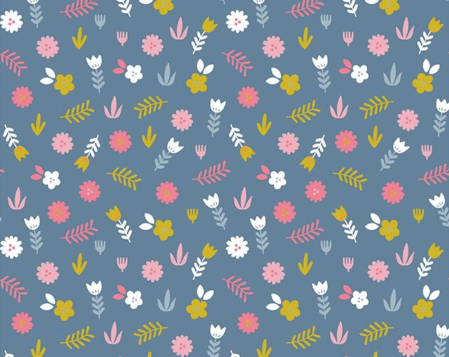 Tecido Lovely Rainbow Story Flores & Ramagens Azul | Poppy