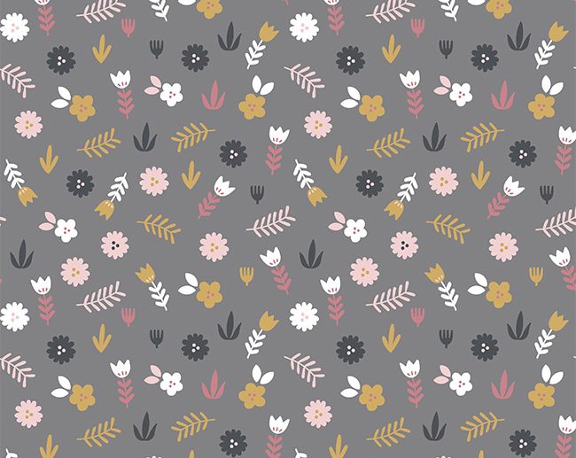Tecido Lovely Rainbow Story Flores & Ramagens Cinza | Poppy