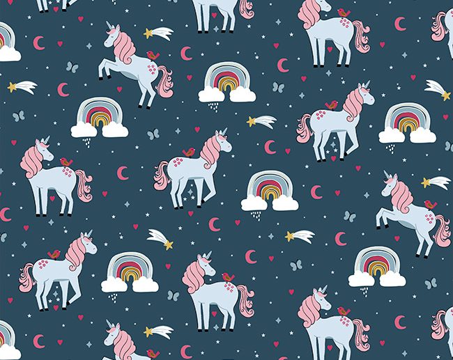 Tecido Magic Rainbow Unicorn Azul | Poppy