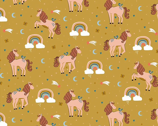 Tecido Magic Rainbow Unicorn Mostarda/Ocre | Poppy