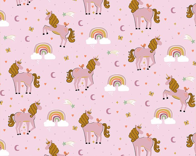 Tecido Magic Rainbow Unicorn Rosa Bebé | Poppy