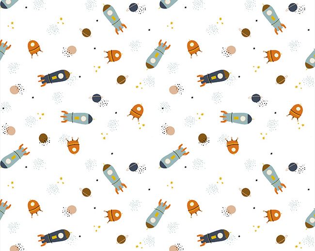 Tecido Oh my Space! Naves & Universo Branco | Poppy