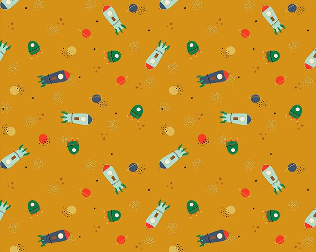 Tecido Oh my Space! Naves & Universo Mostarda/Ocre | Poppy