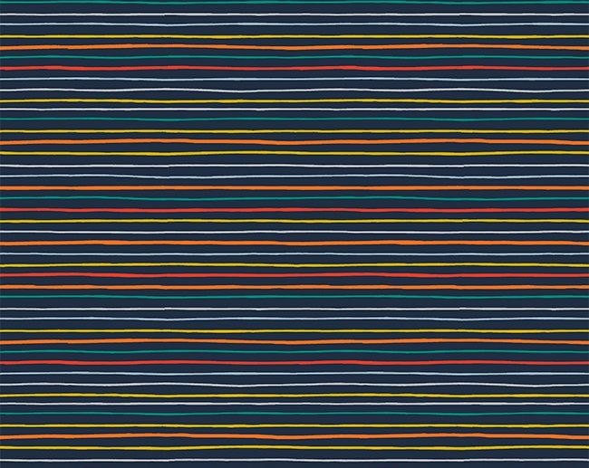 Tecido Oh my Space! Riscas Coloridas Azul Marinho/Navy | Poppy
