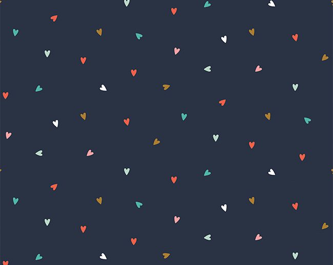 Tecido Pequenos Corações Coloridos Azul Marinho/Navy | Poppy