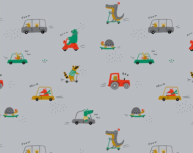Tecido Speedy Animals Cinza | Poppy