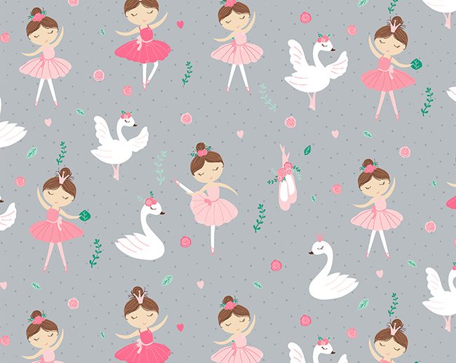 Tecido Swan Lake Ballet Bailarinas Cinza | Poppy