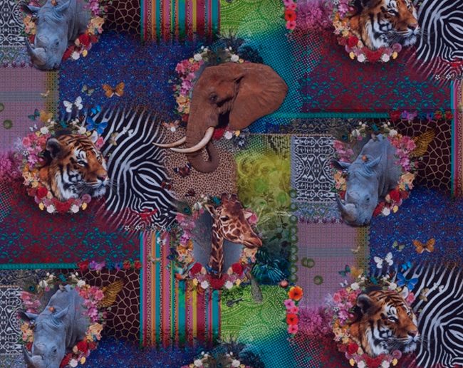 Tecido Impresso Half Panama Vintage Animais Selva Cor