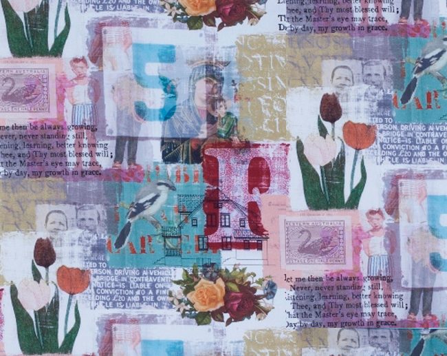 Tecido Impresso Half Panama Cartas Antigas & Flores Vintage