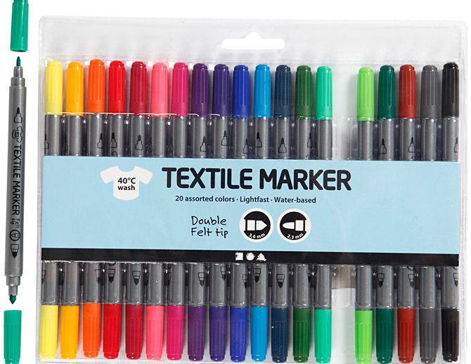 Set 20 Marcadores para Pintar Tecido Ponta-dupla 2.3/3.6mm