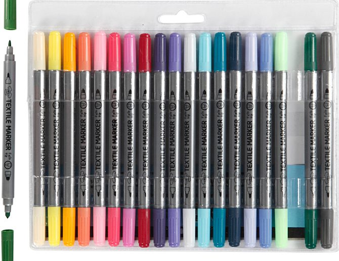 Set 20 Marcadores para Pintar Tecido Ponta-dupla 2.3/3.6mm Pastel