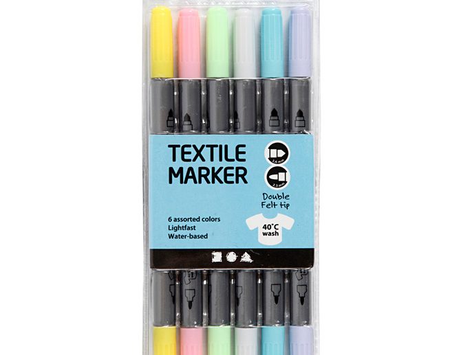 Set 6 Marcadores para Pintar Tecido Ponta-dupla 2.3/3.6mm Pastel