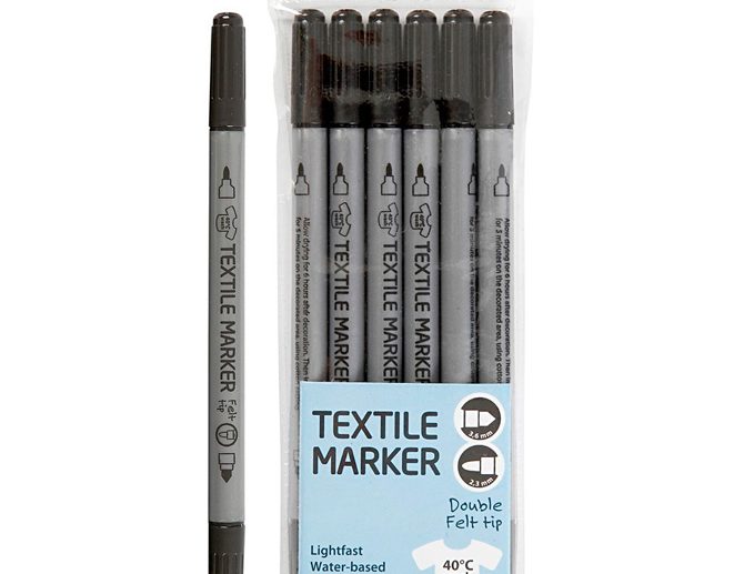 Set 6 Marcadores para Pintar Tecido Ponta-dupla 2.3/3.6mm Preto