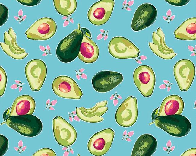 Tecido Lucy June Avocados Pêra Abacate Azul Aqua | Riley Blake