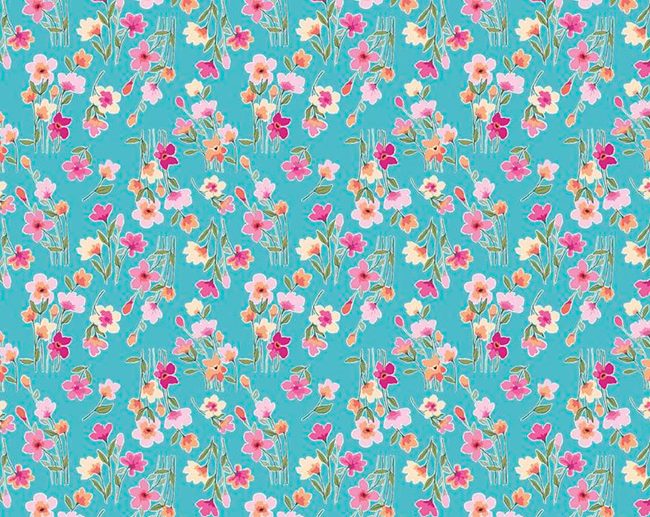 Tecido Lucy June Floral Ramagens Azul Aqua | Riley Blake