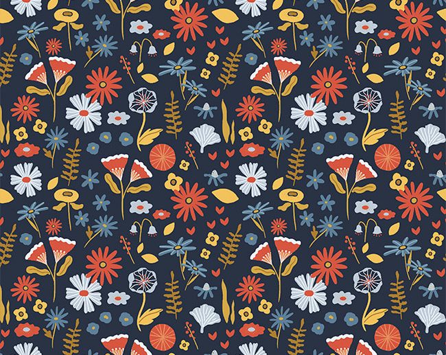 Tecido de Algodão Orgânico Floral Wonderland Azul Marinho/Navy | Poppy