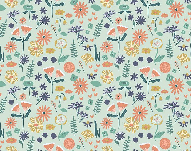 Tecido de Algodão Orgânico Floral Wonderland Menta Claro | Poppy