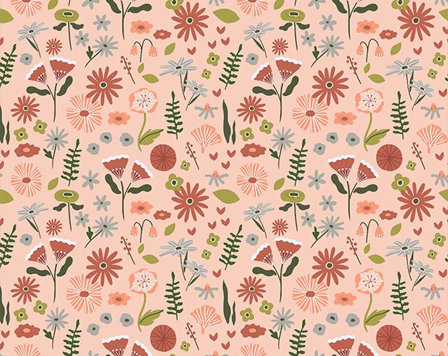 Tecido de Algodão Orgânico Floral Wonderland Salmão Claro | Poppy