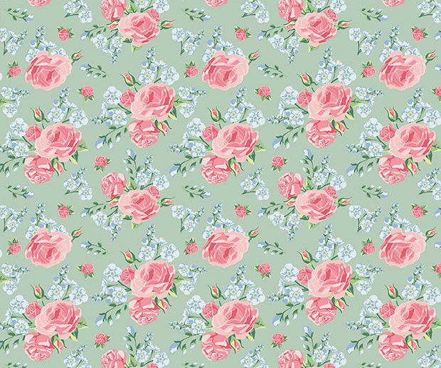 Tecido Floral Shabby Roses Menta Claro | Poppy
