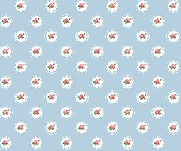 Tecido Floral Shabby Roses Moldura Azul Claro | Poppy